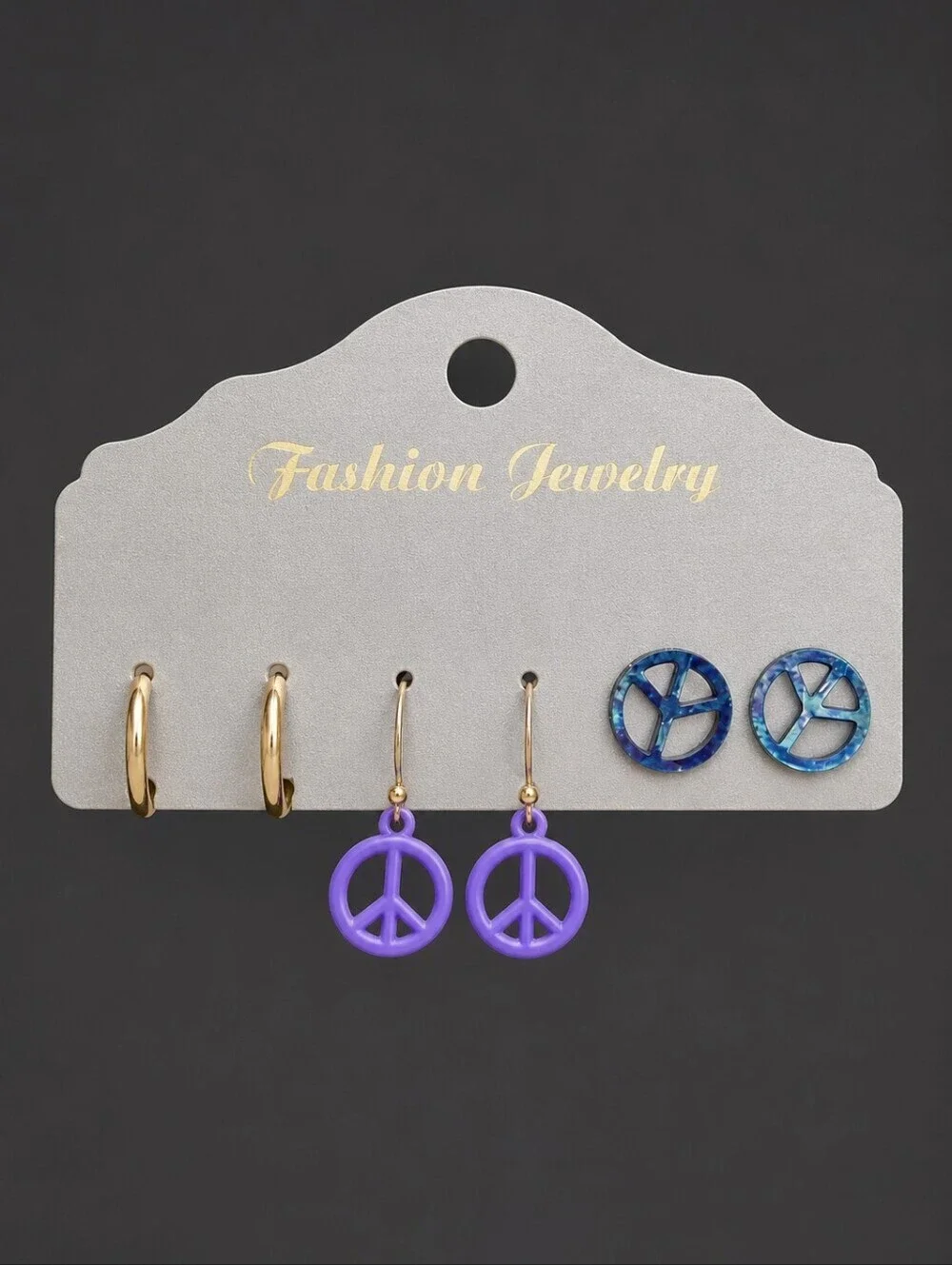 5/$25 Vintage Peace Sign Hoop Earrings Set